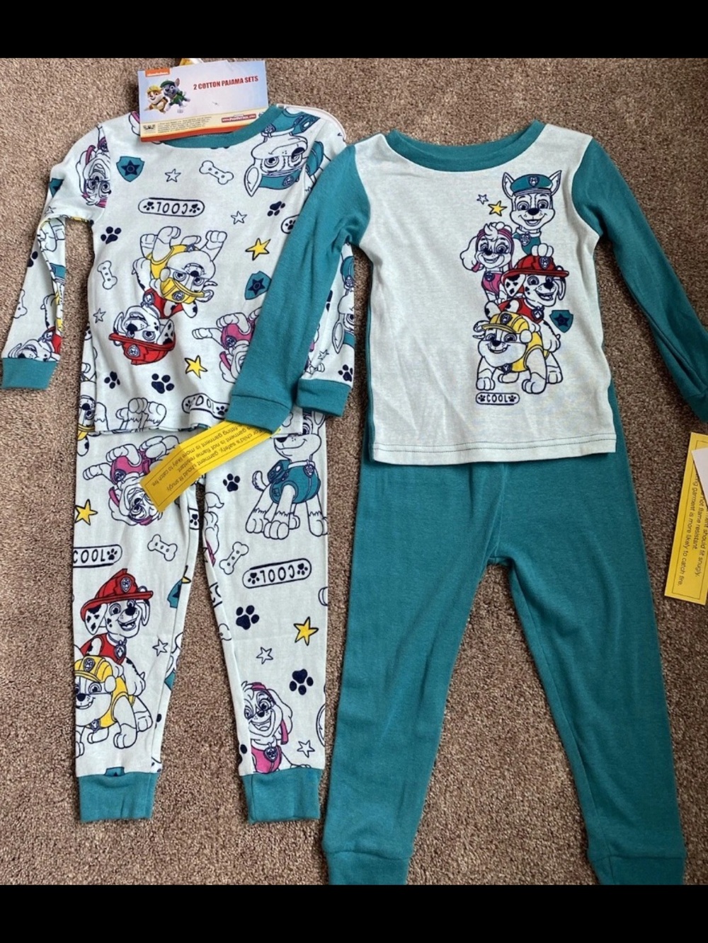 NWT Nicklodeon Paw Patrol Kids 4-Piece Cotton Pajama Set. Size 3T. Snug Fit